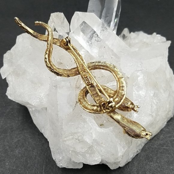 Vintage Signed ART Entwined Enamel Double Snake Brooch - Picture 4 of 5
